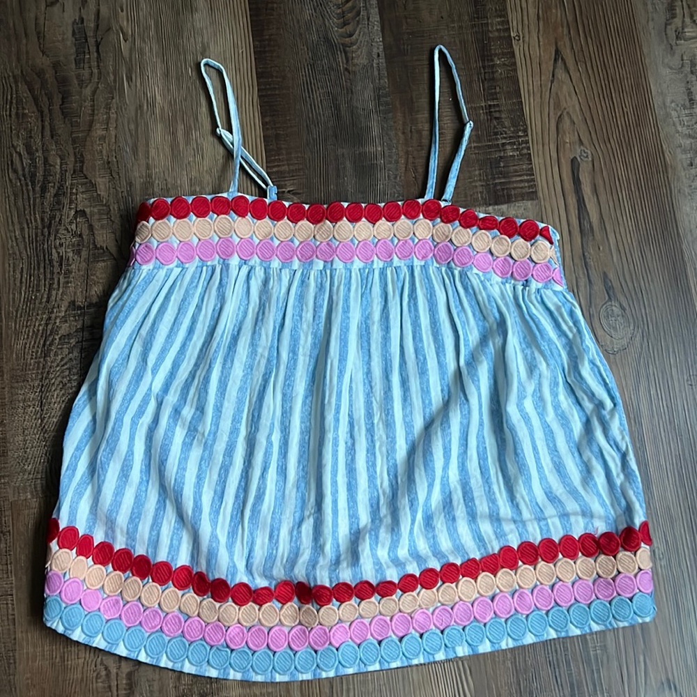 entro Light Blue Striped Tank Top with Red, Pink & Peach Trim